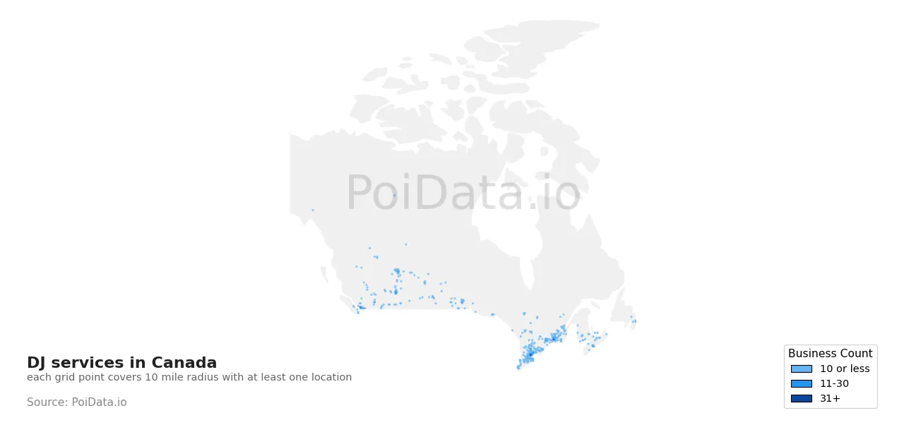DJ service density map for Canada