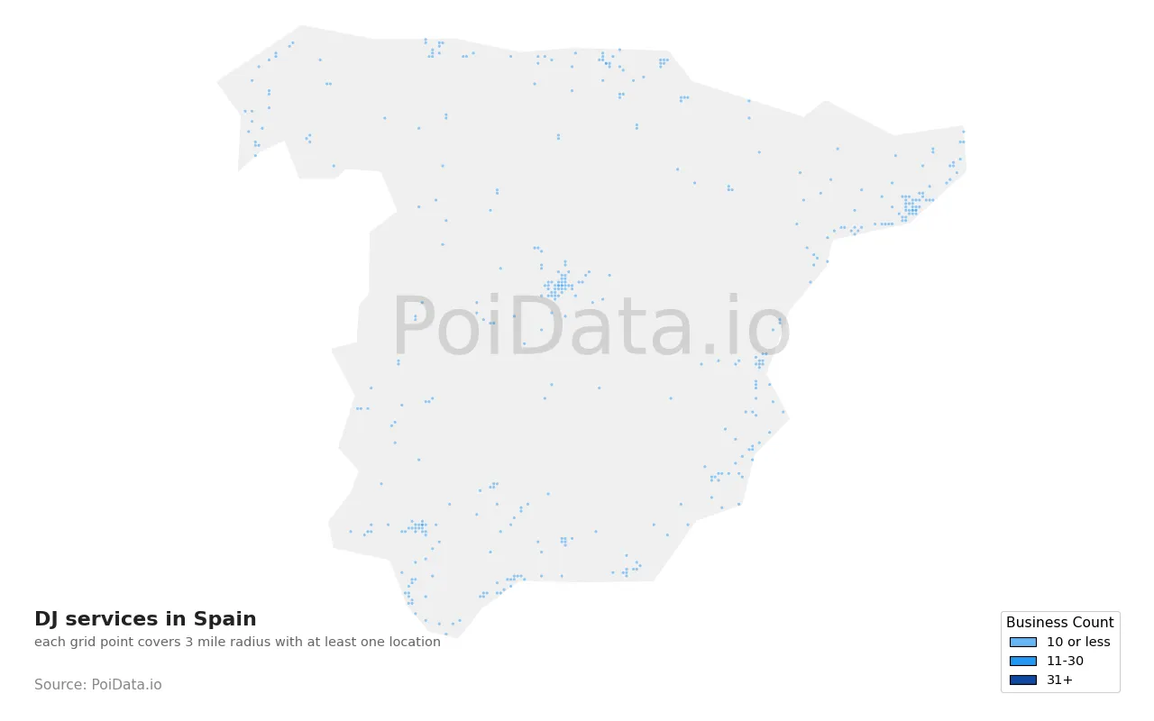 DJ service density map for Spain