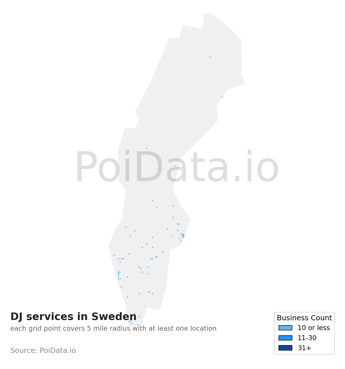 DJ service density map for Sweden