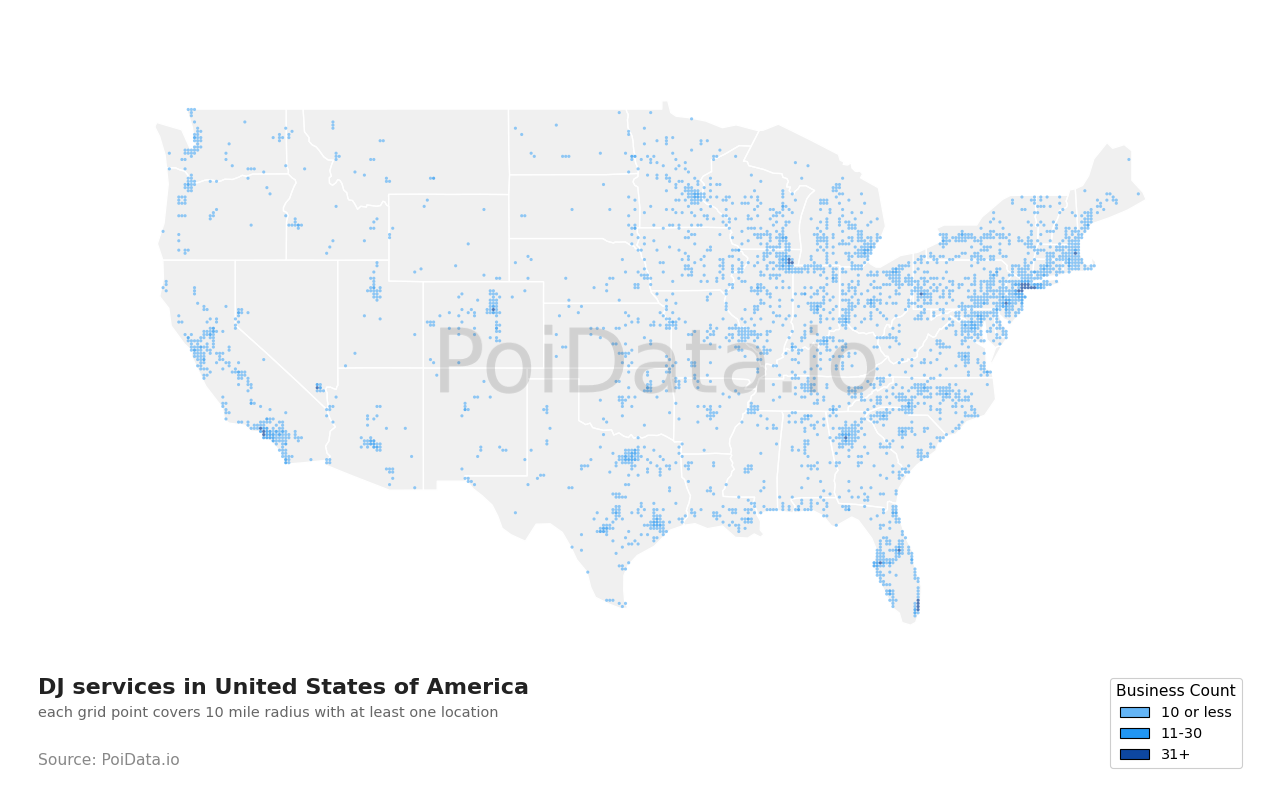 DJ service density map for United States