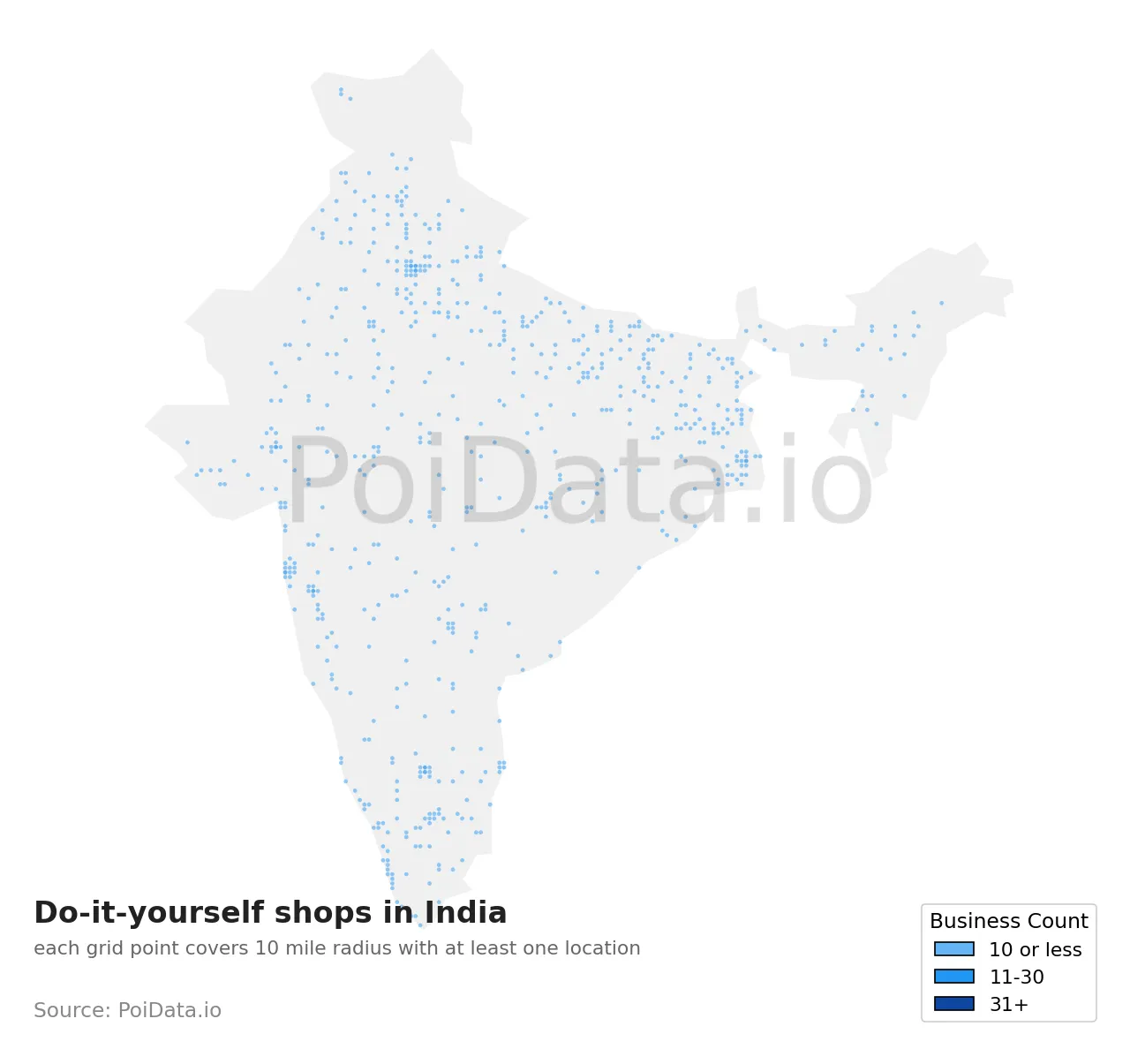 Do-it-yourself shop density map for India