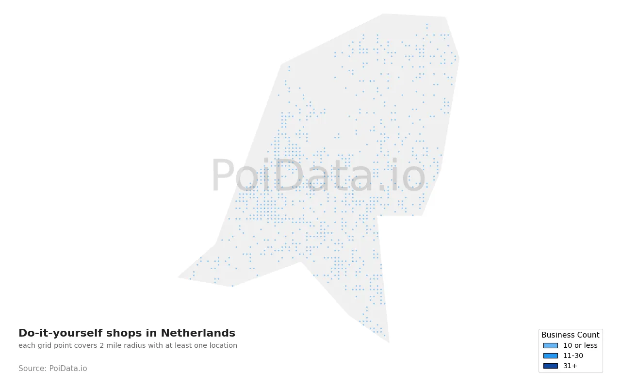 Do-it-yourself shop density map for Netherlands