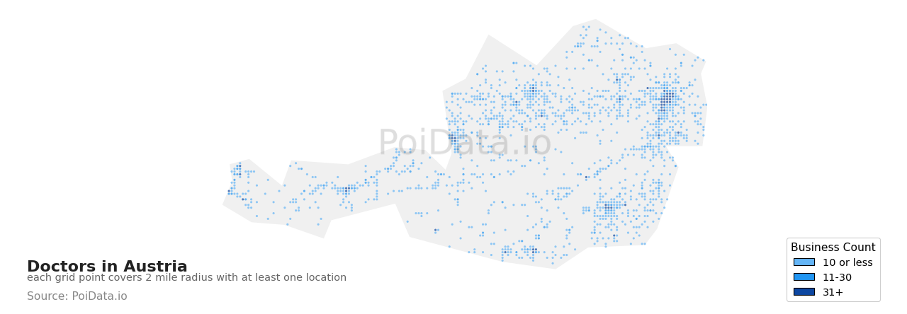 Doctor density map for Austria