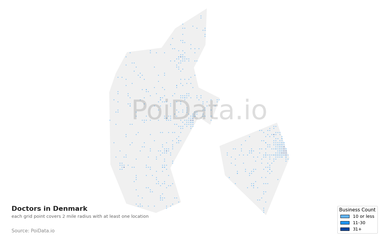 Doctor density map for Denmark