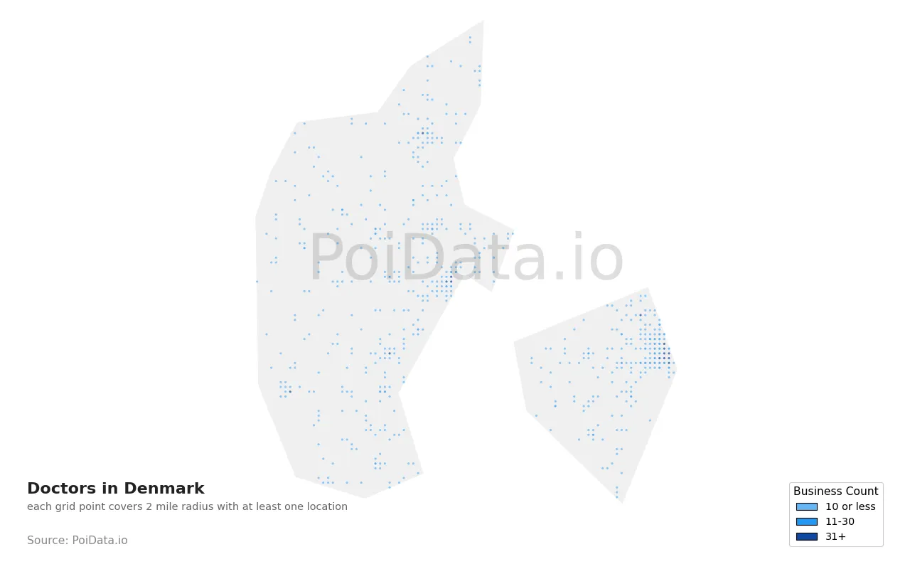 Doctor density map for Denmark