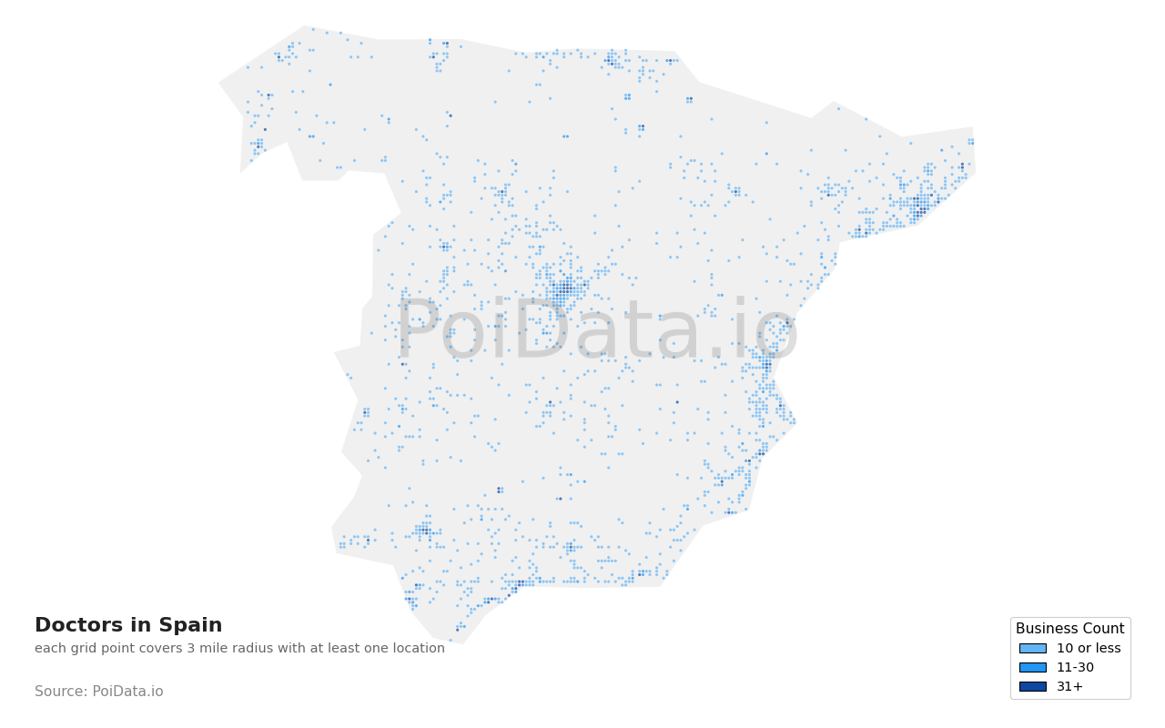 Doctor density map for Spain