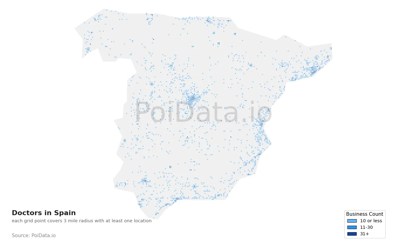 Doctor density map for Spain