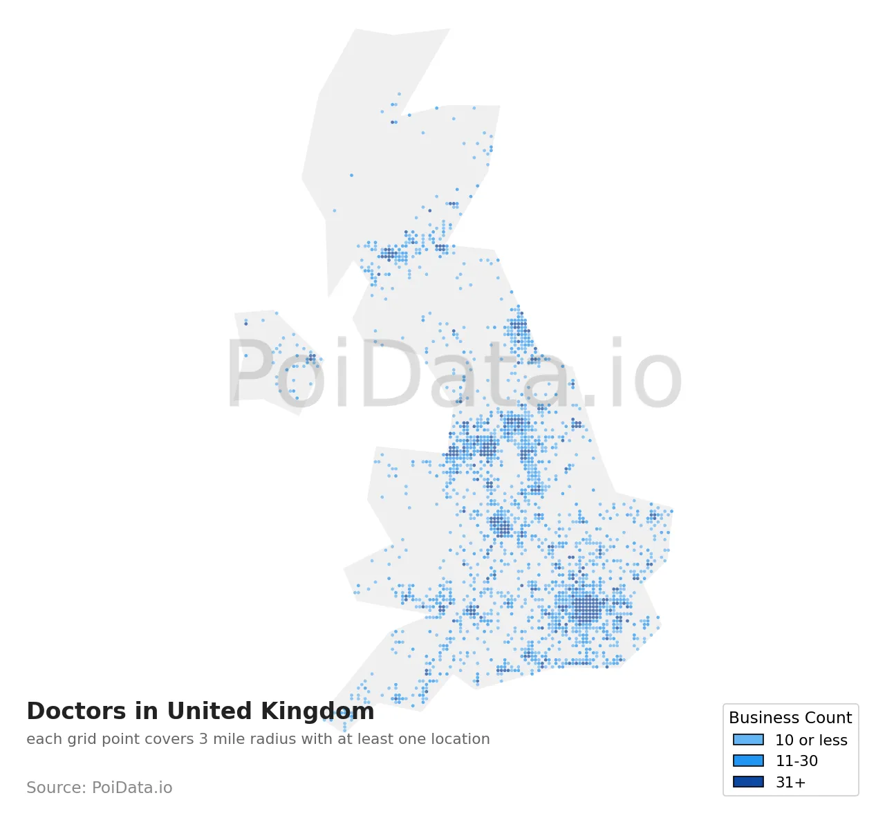Doctor density map for United Kingdom