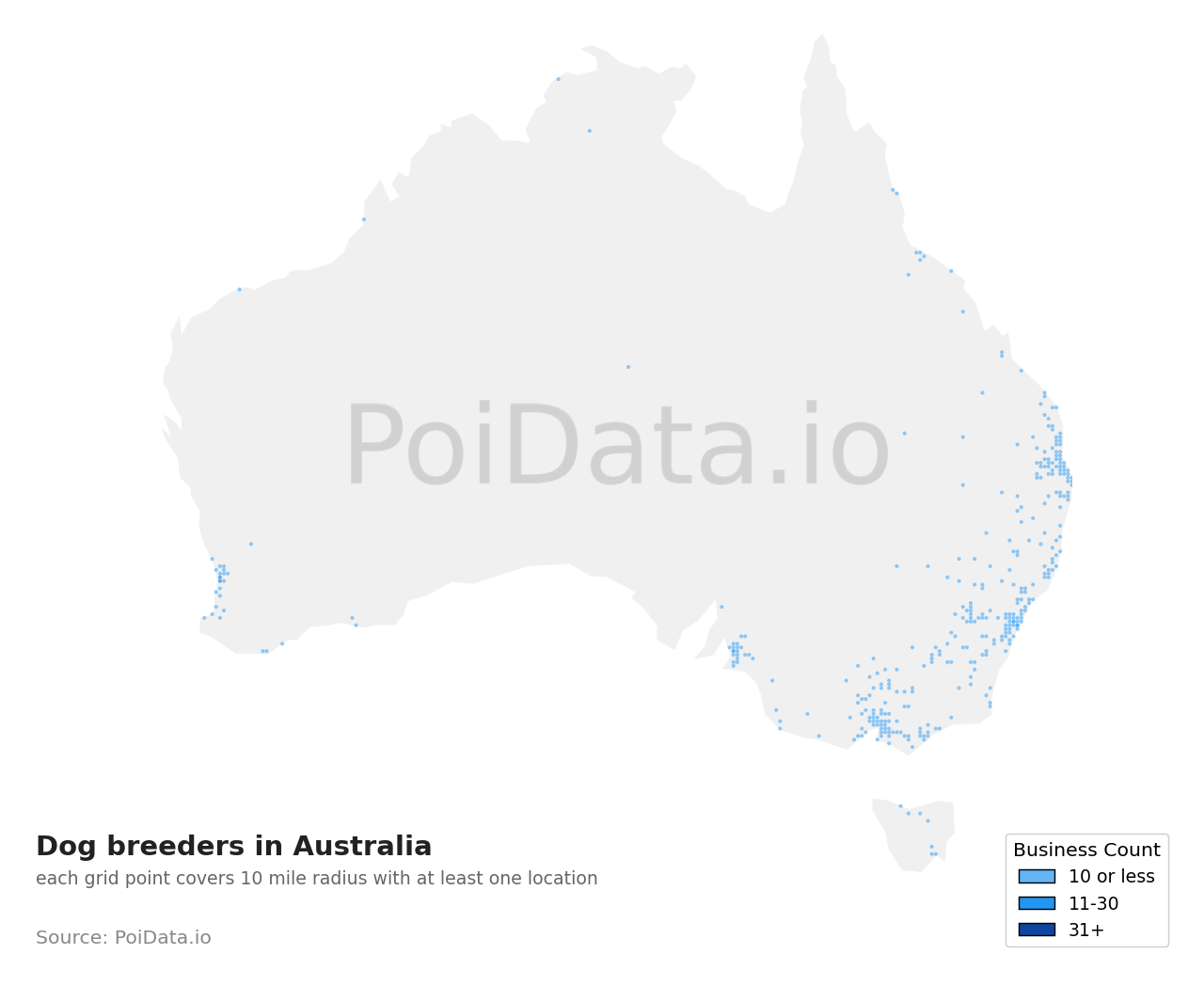 Dog breeder density map for Australia