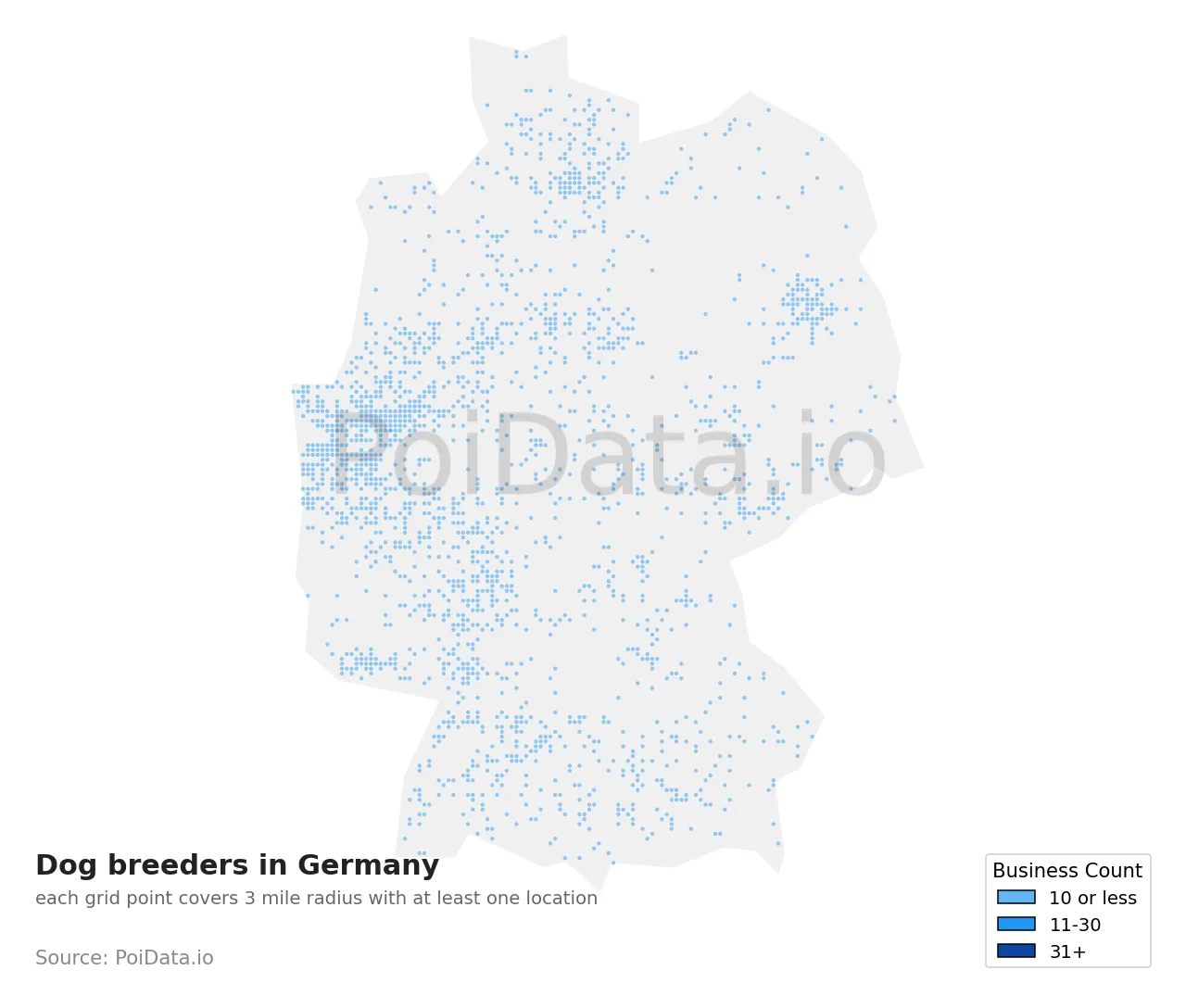 Dog breeder density map for Germany