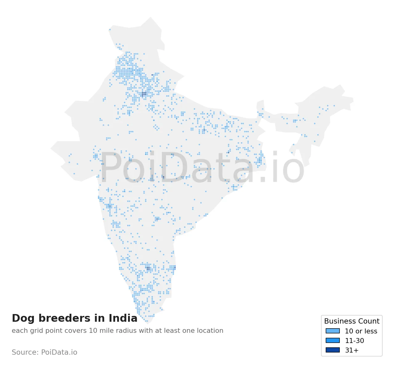 Dog breeder density map for India