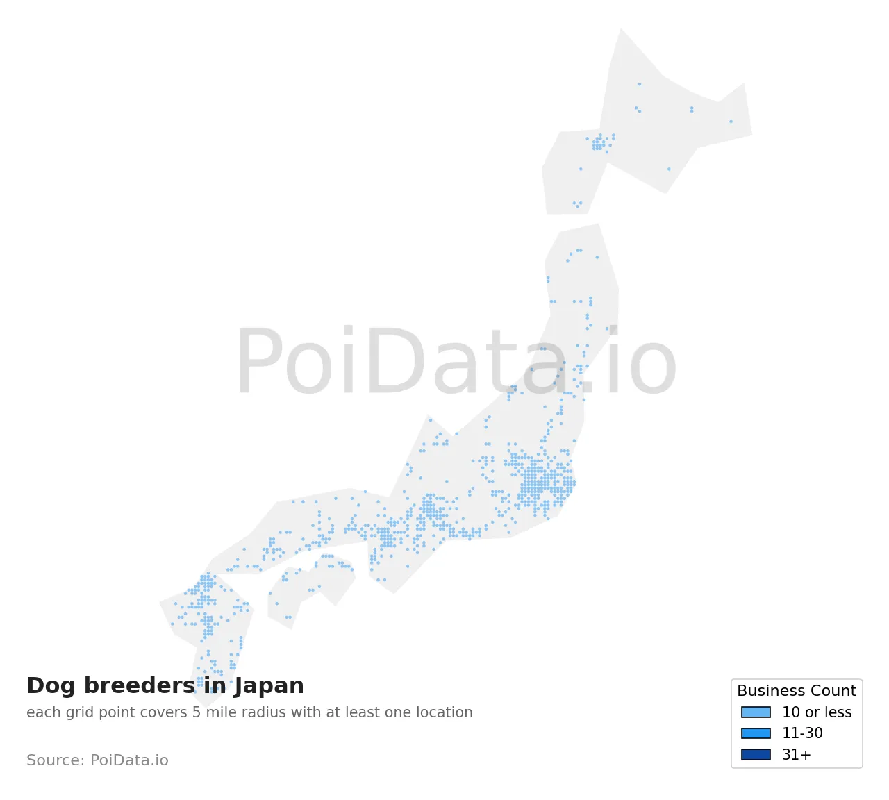 Dog breeder density map for Japan