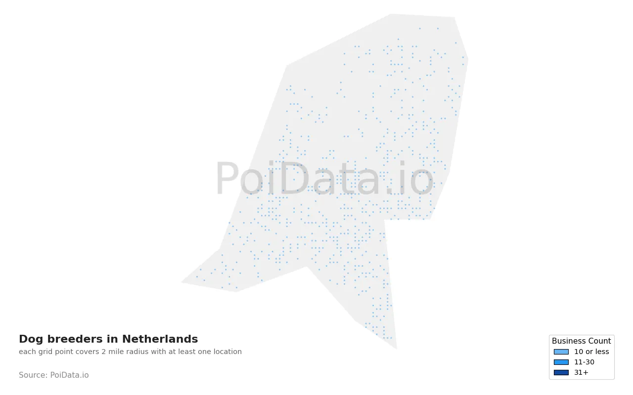 Dog breeder density map for Netherlands