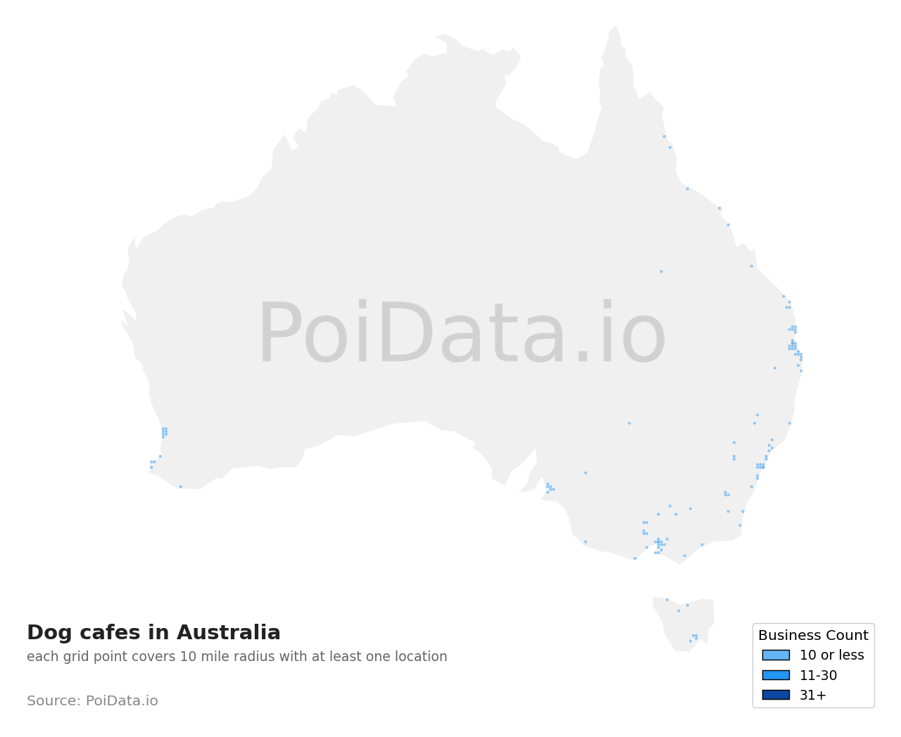 Dog cafe density map for NSW, Australia