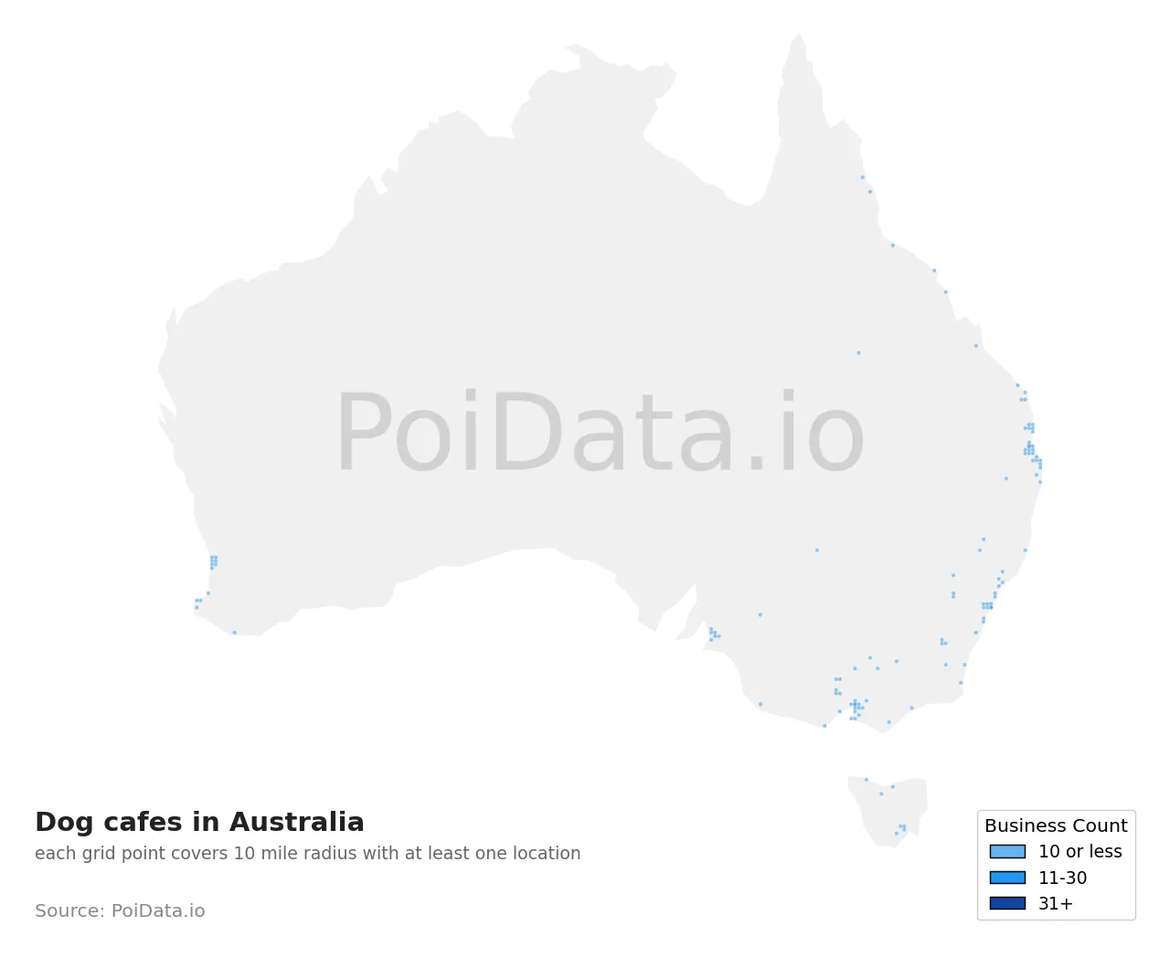 Dog cafe density map for Australia