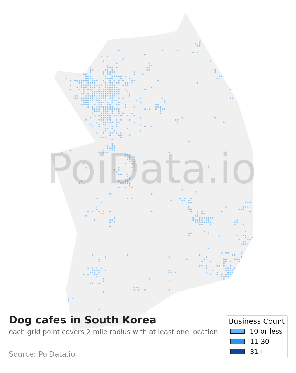 Dog cafe density map for South Korea