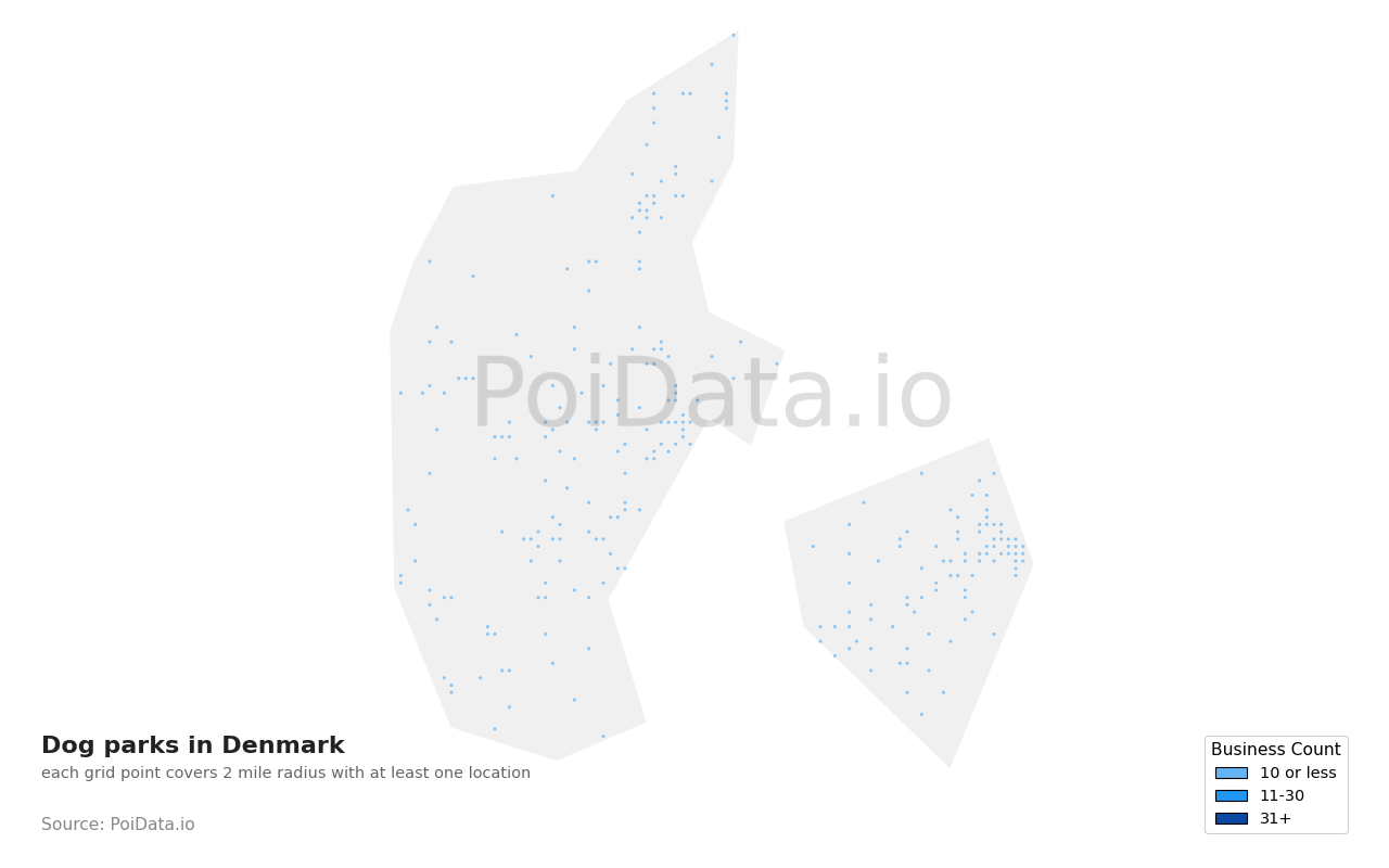 Dog park density map for Denmark