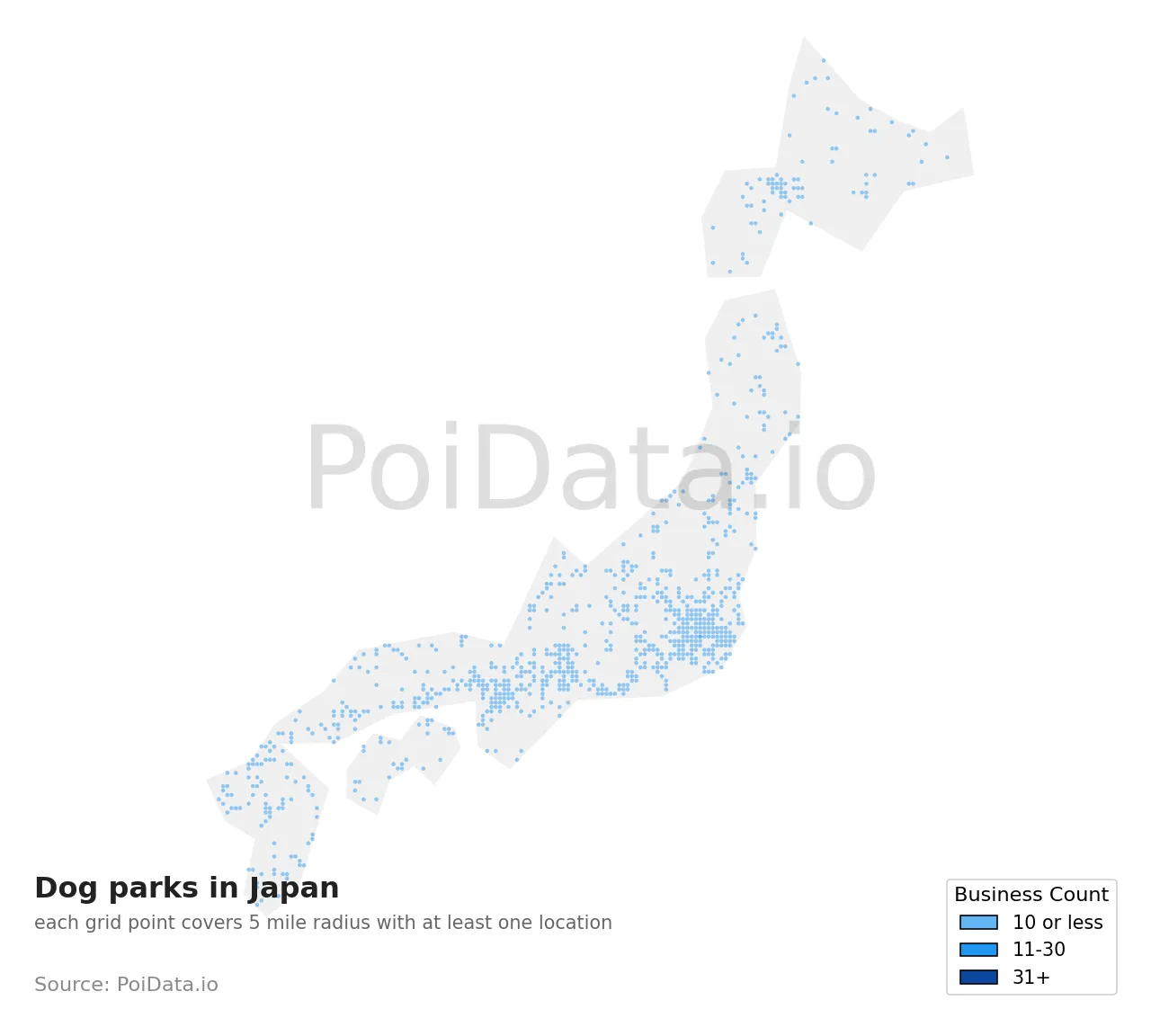 Dog park density map for Japan