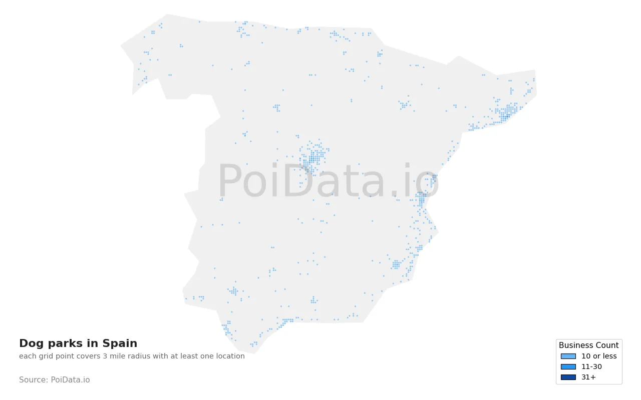 Dog park density map for Spain