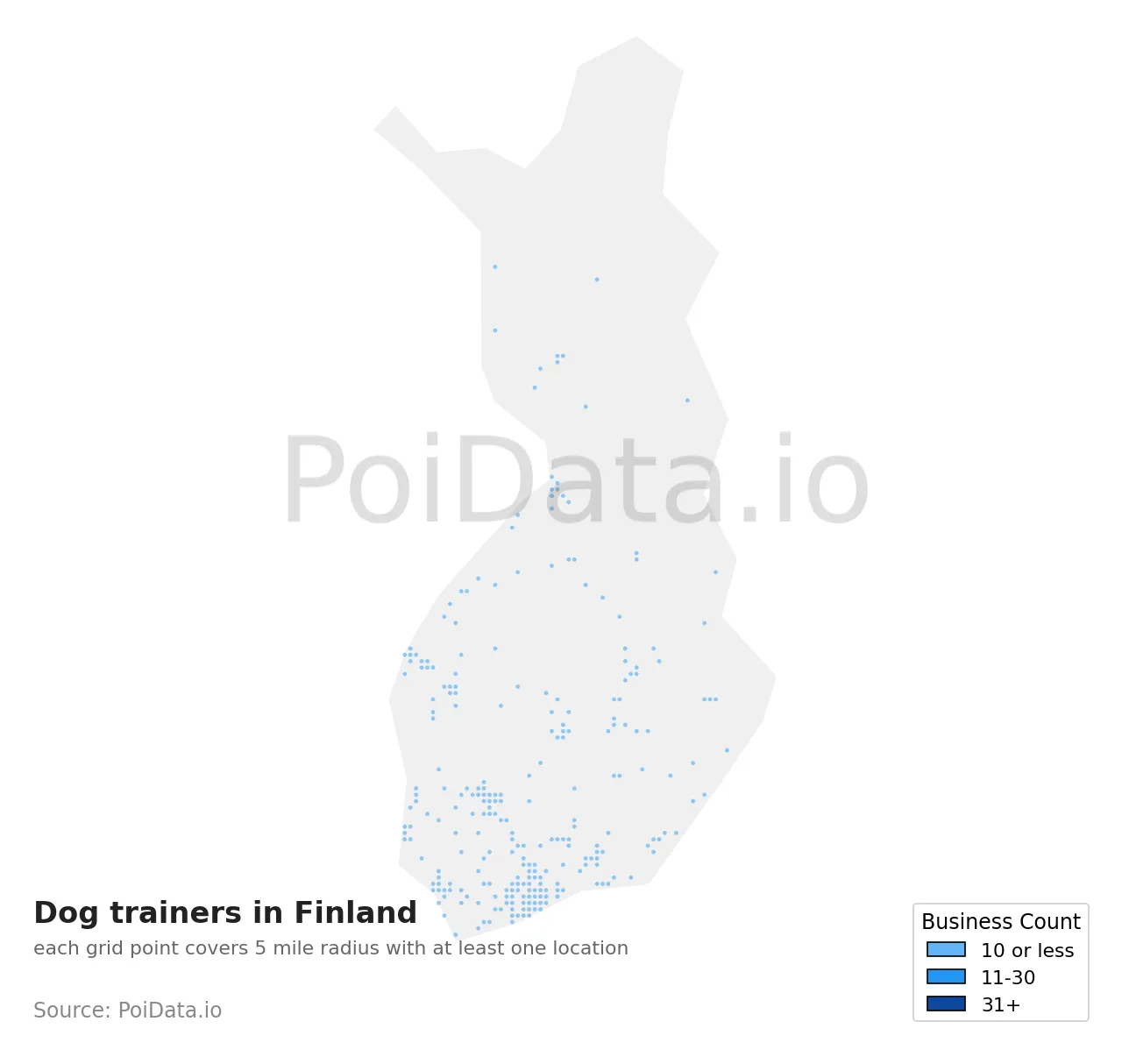 Dog trainer density map for Finland
