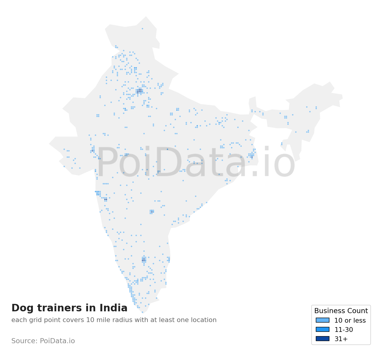Dog trainer density map for India
