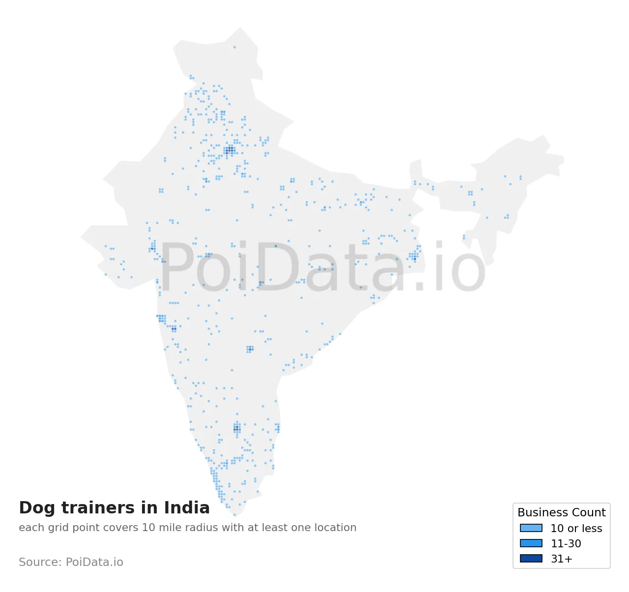 Dog trainer density map for India