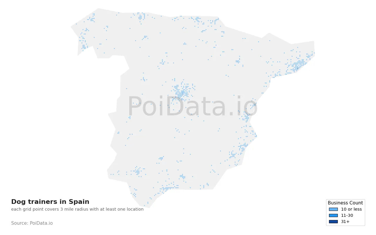 Dog trainer density map for Spain