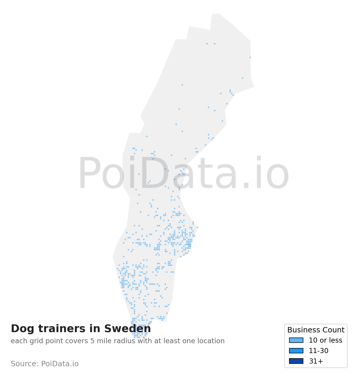Dog trainer density map for Sweden
