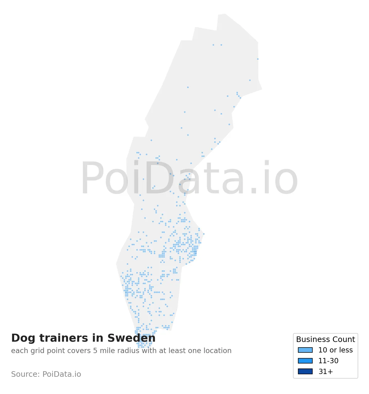 Dog trainer density map for Sweden