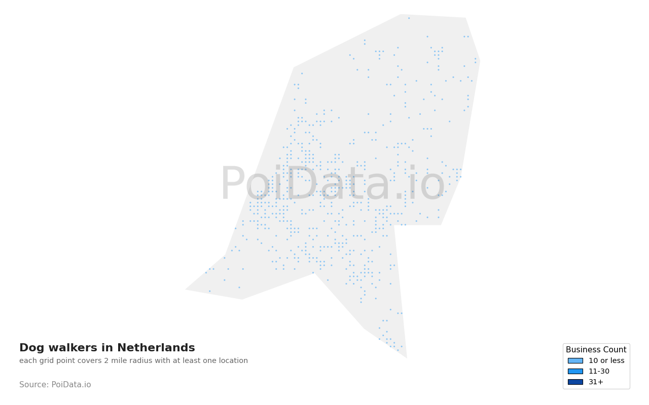 Dog walker density map for Netherlands