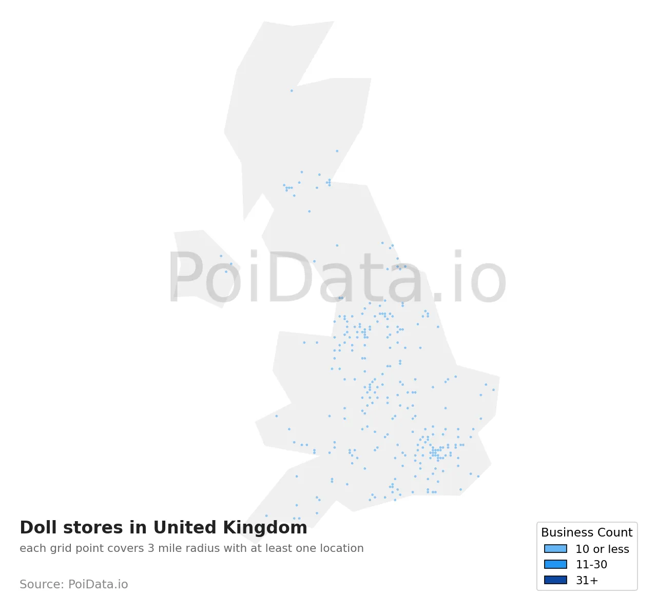 Doll store density map for United Kingdom
