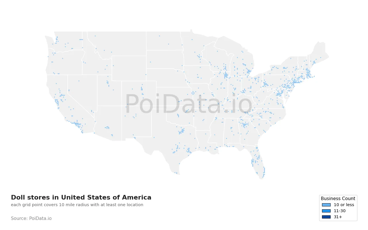 Doll store density map for United States