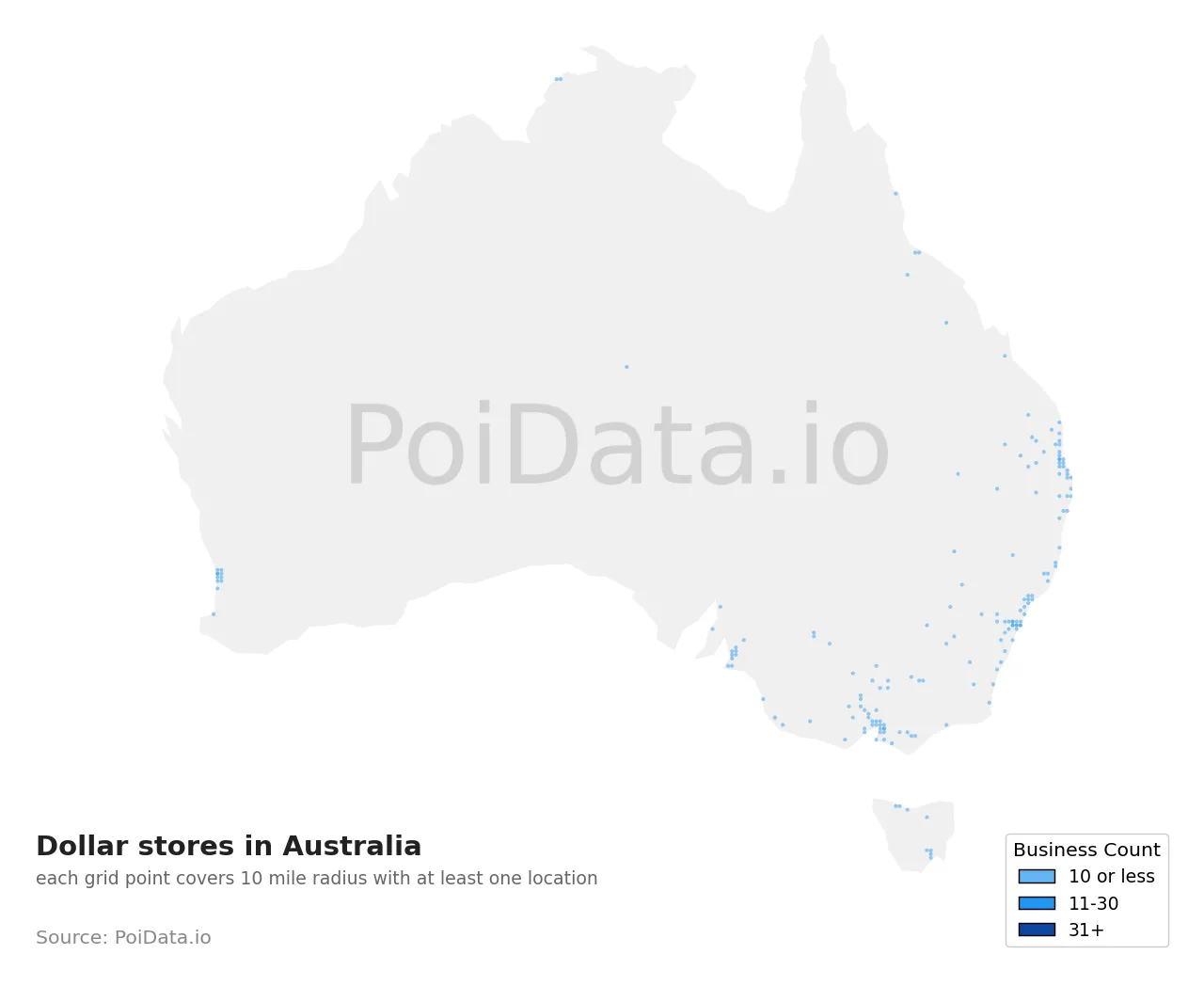 Dollar store density map for Australia