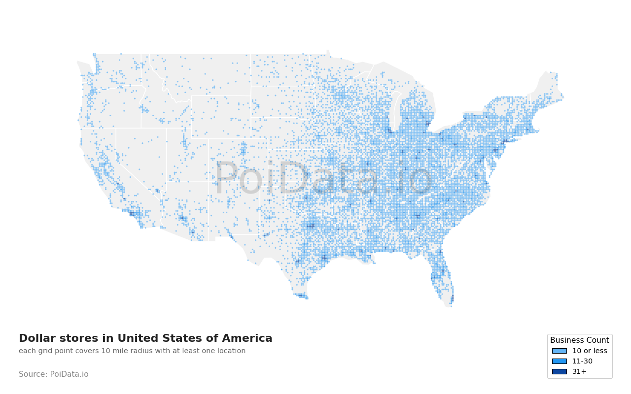 Dollar store density map for United States