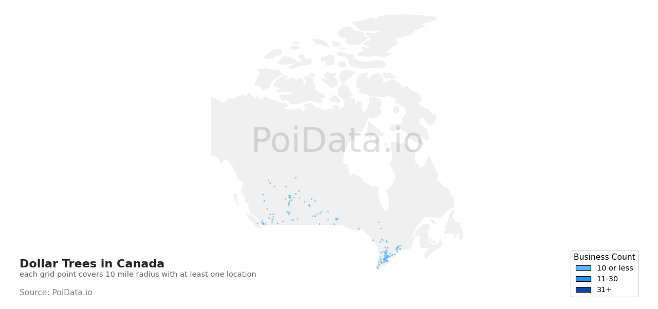 Dollar Tree density map for Canada