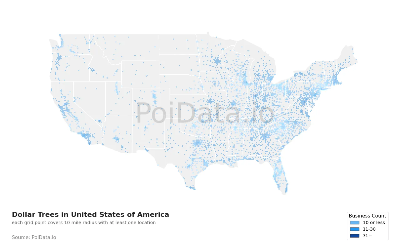 Dollar Tree density map for United States