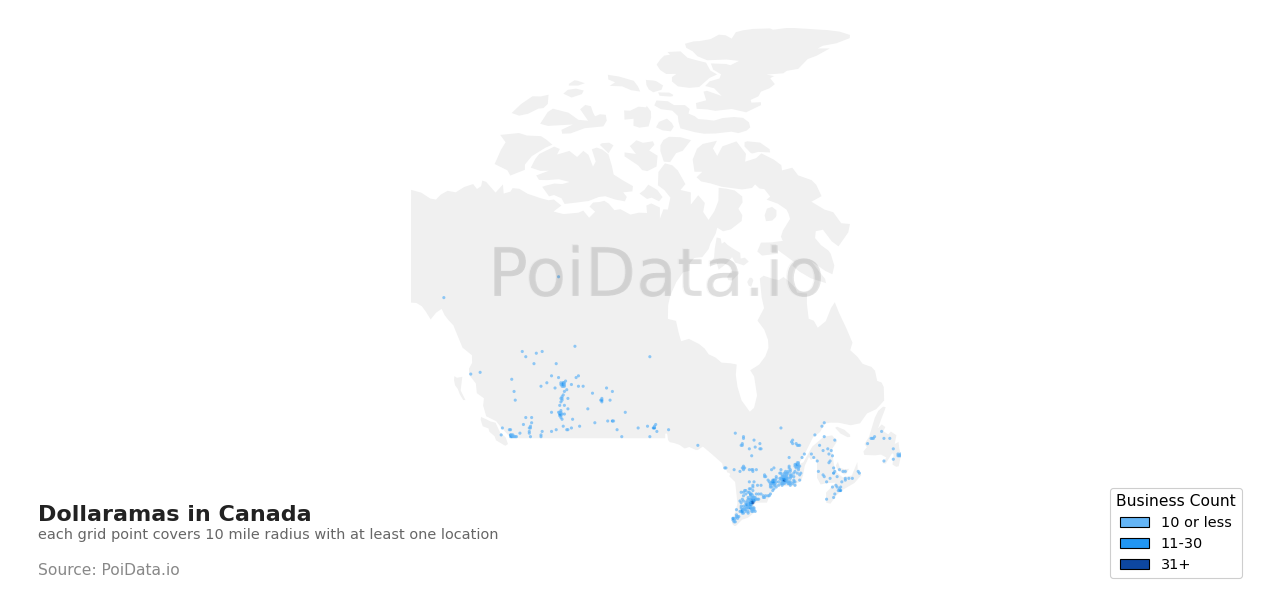 Dollarama density map for Canada