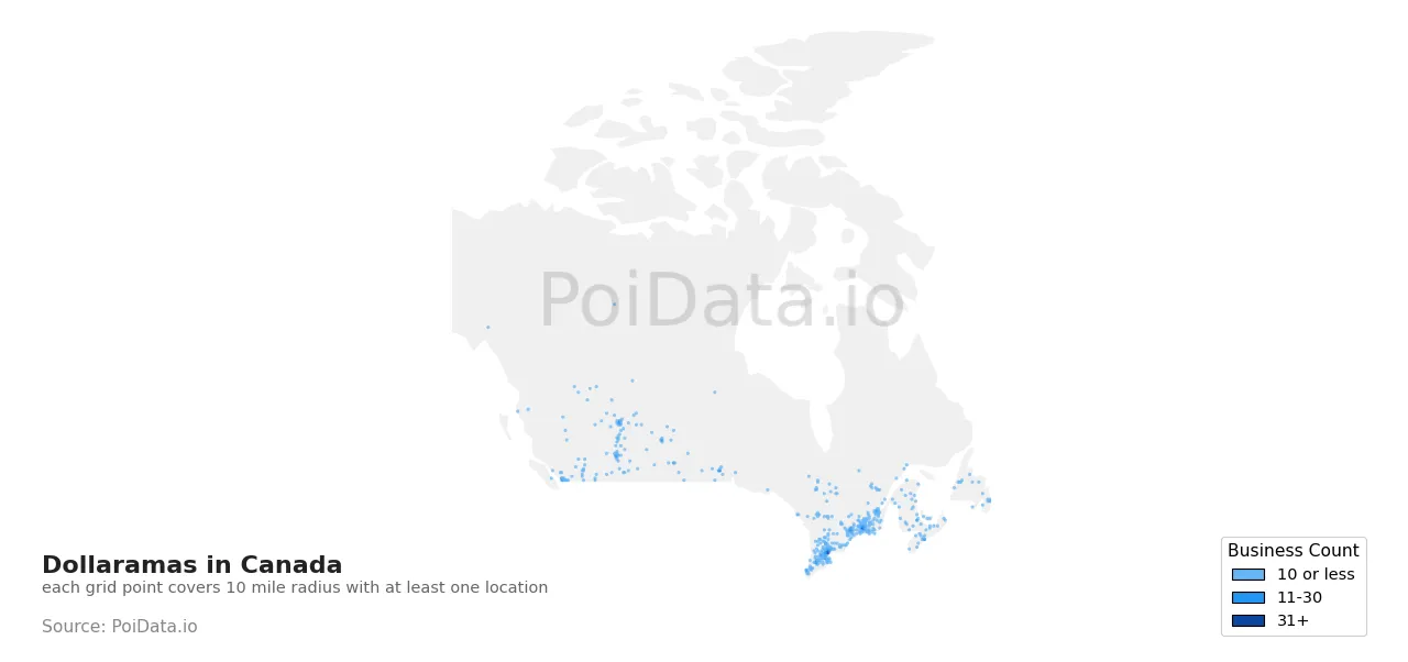 Dollarama density map for Canada