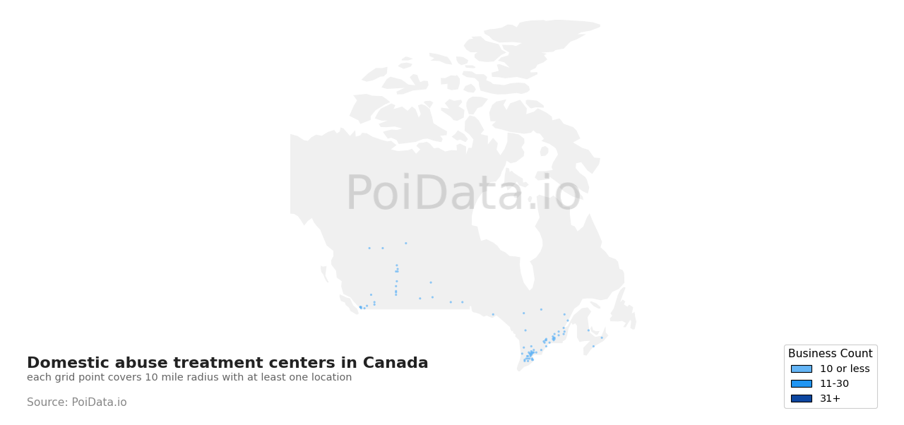Domestic abuse treatment center density map for Saskatchewan, Canada