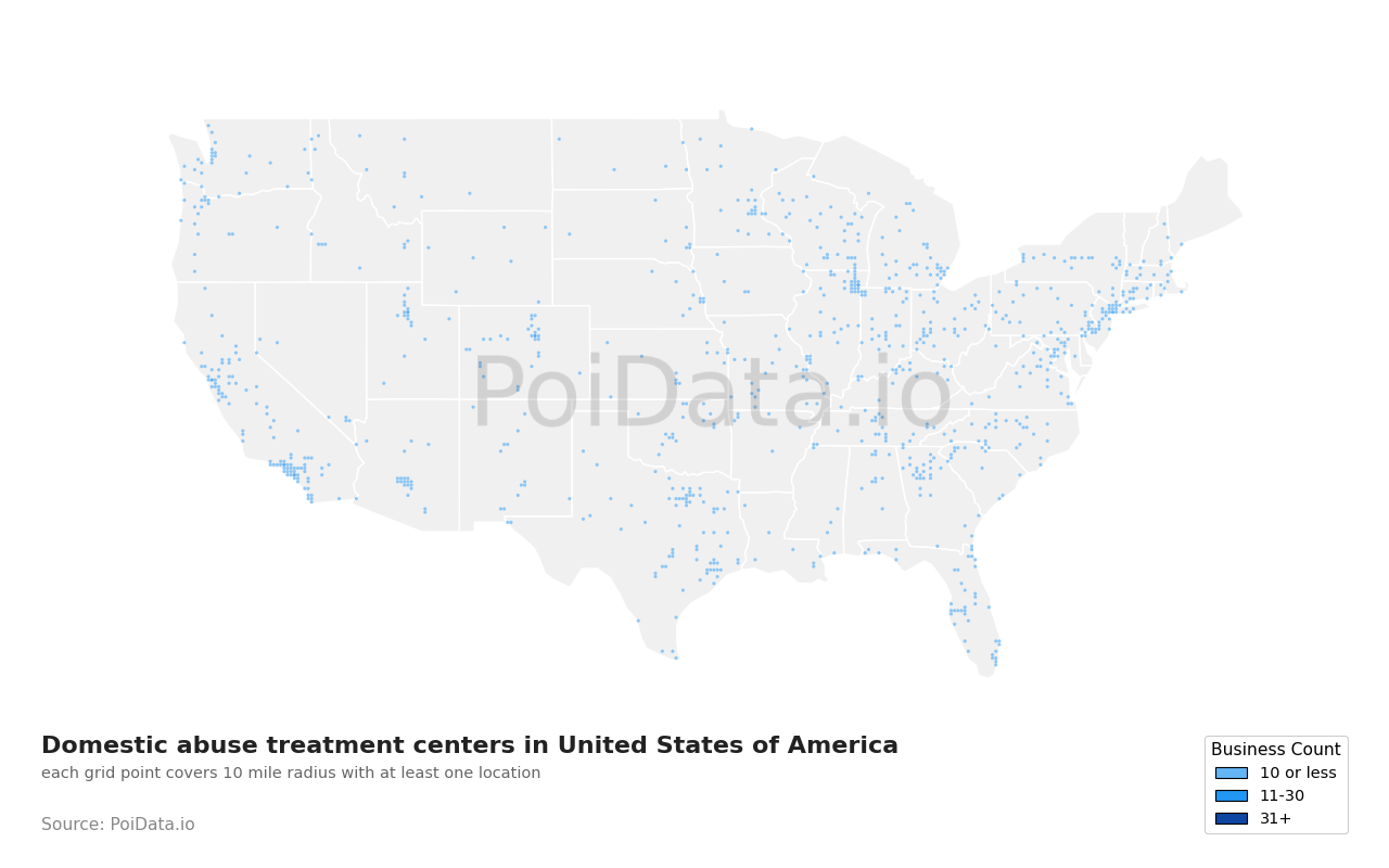 Domestic abuse treatment center density map for Oregon, United States