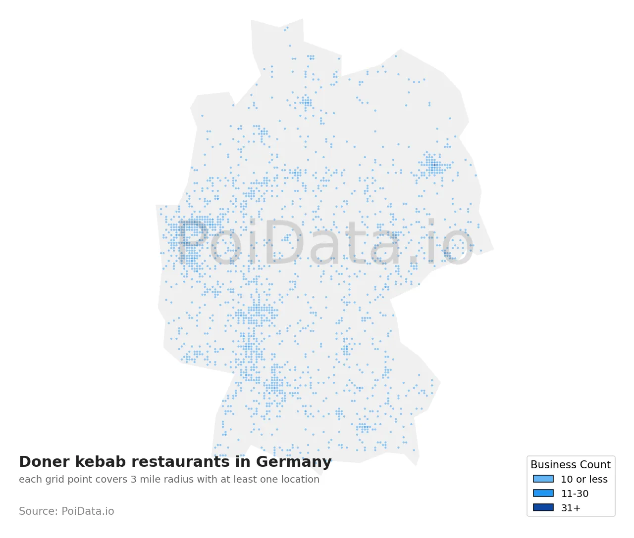 Doner kebab restaurant density map for Germany