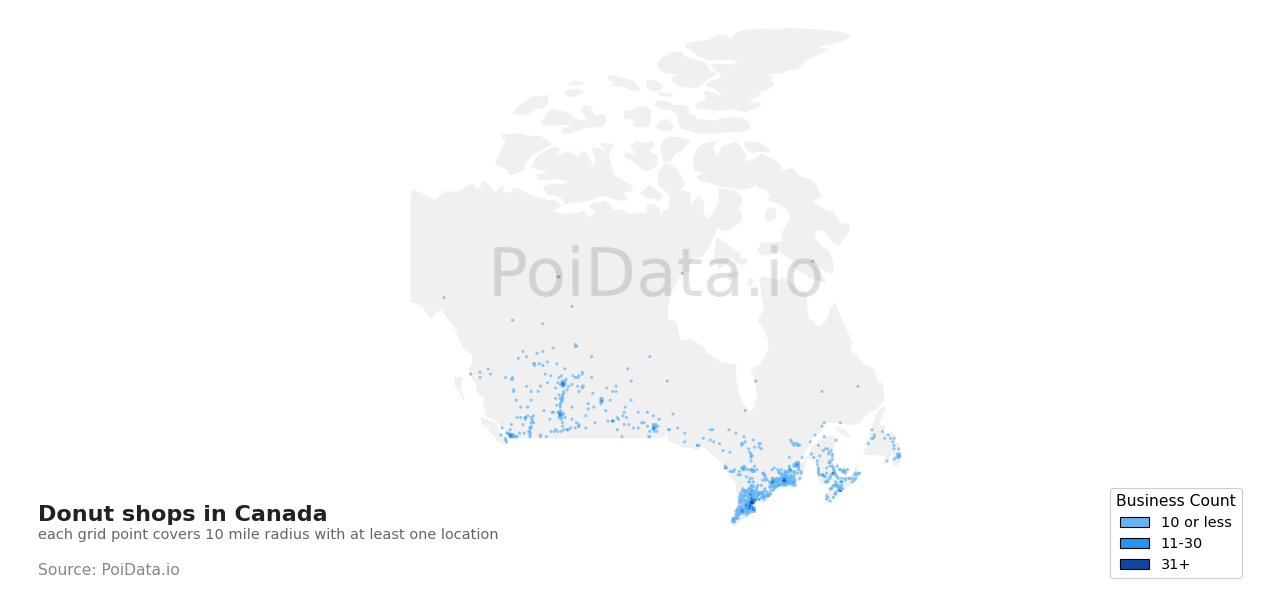 Donut shop density map for Canada