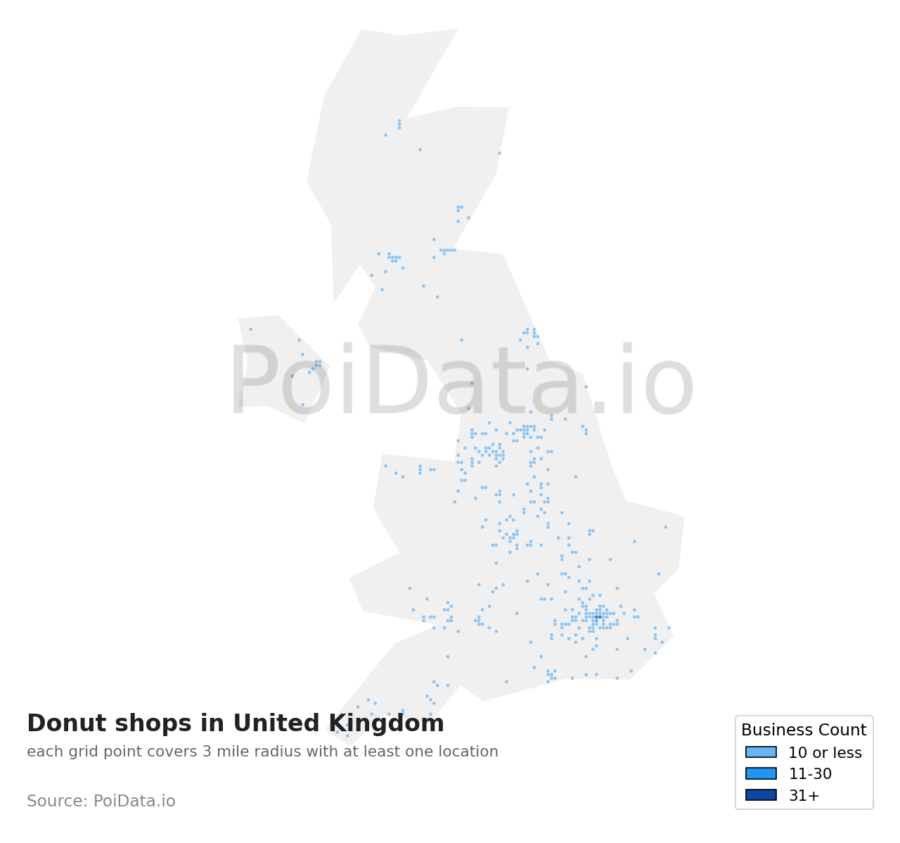 Donut shop density map for United Kingdom