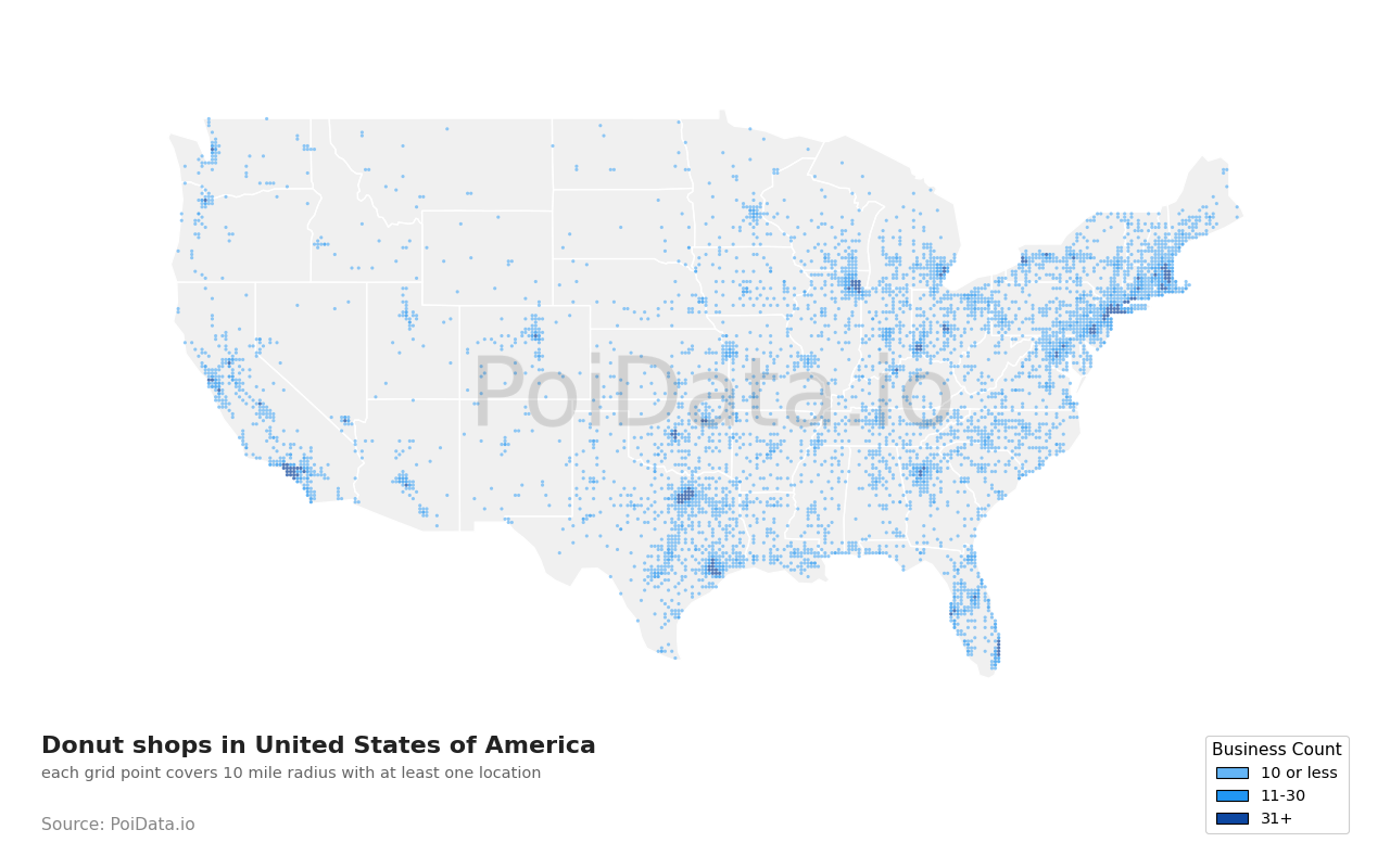 Donut shop density map for United States