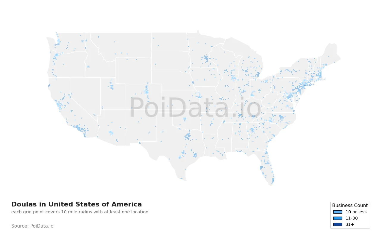 Doula density map for United States