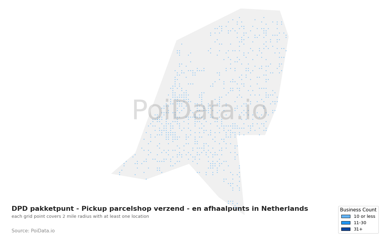 DPD pakketpunt - Pickup parcelshop verzend - en afhaalpunt density map for Netherlands