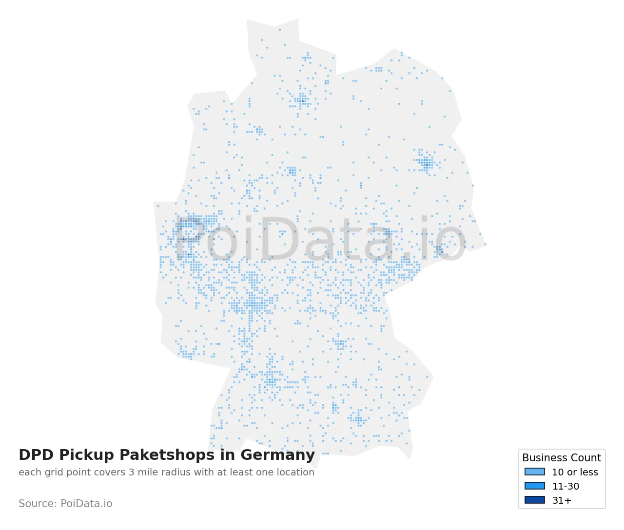 DPD Pickup Paketshop density map for Germany