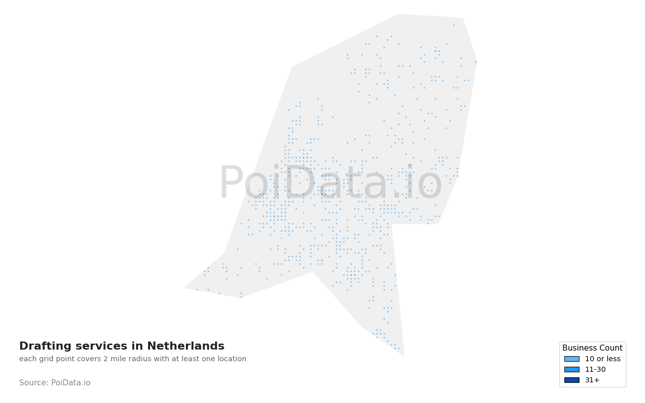 Drafting service density map for Netherlands