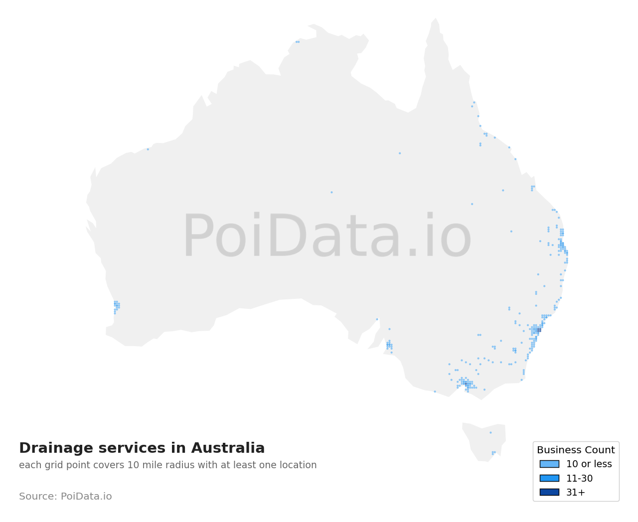 Drainage service density map for Australia