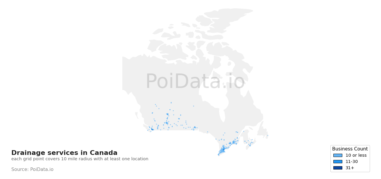 Drainage service density map for Canada
